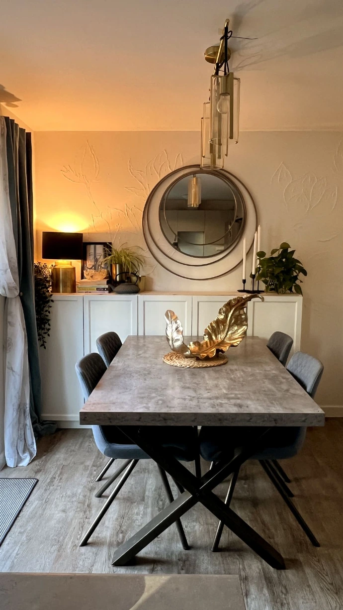 Modern dining interior design in Leeds showcasing balanced layout and refined styling.