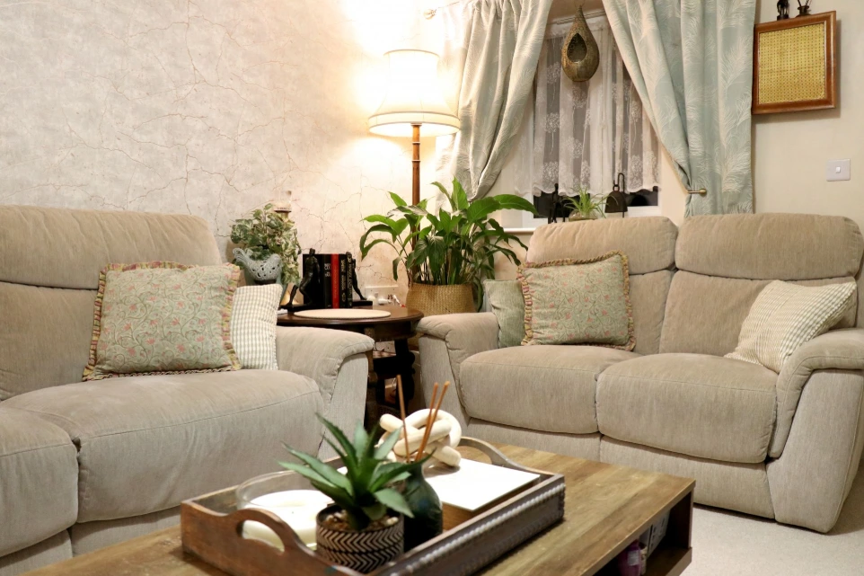 Cozy living room interior with sofa seating, soft lighting and styled decor in a Bradford UK home