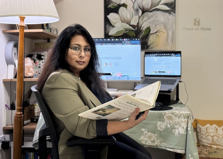 Ahana Majumdar founder and interior designer at House of Ahana working on design concepts